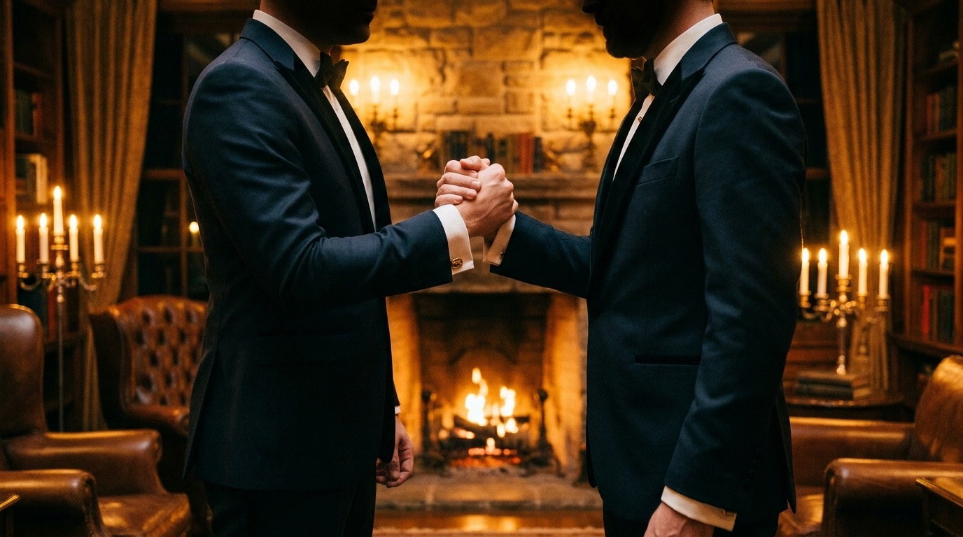 Two hands meeting in a firm handshake