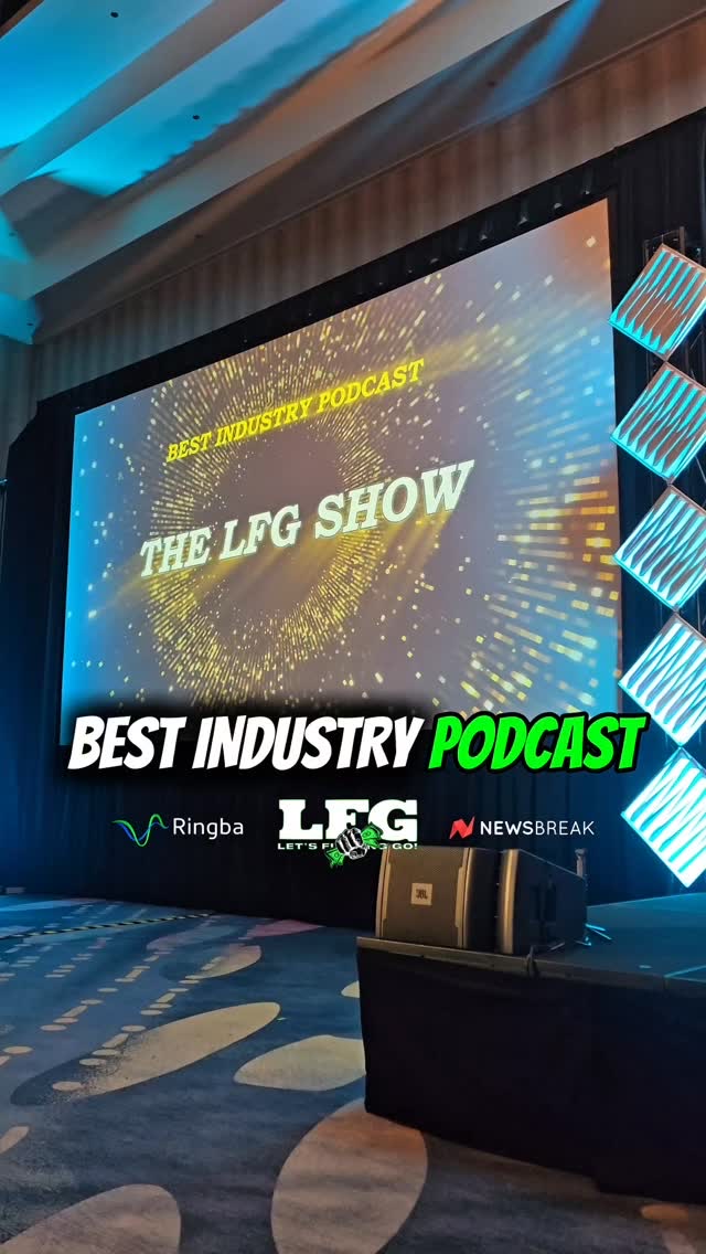 Awards ceremony screen reading Best Industry Podcast — The LFG Show