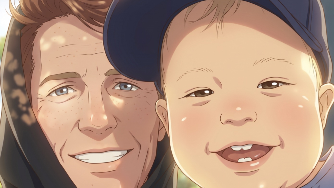 Derek Simper and his young son smiling side by side — the father behind Reading Before 3, member of The Country C1ub