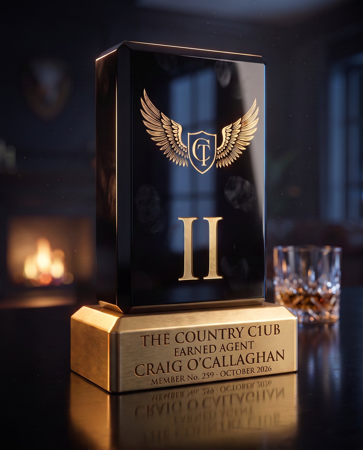 The Earned Agent trophy engraved Craig O'Callaghan, Member No. 259, October 2026