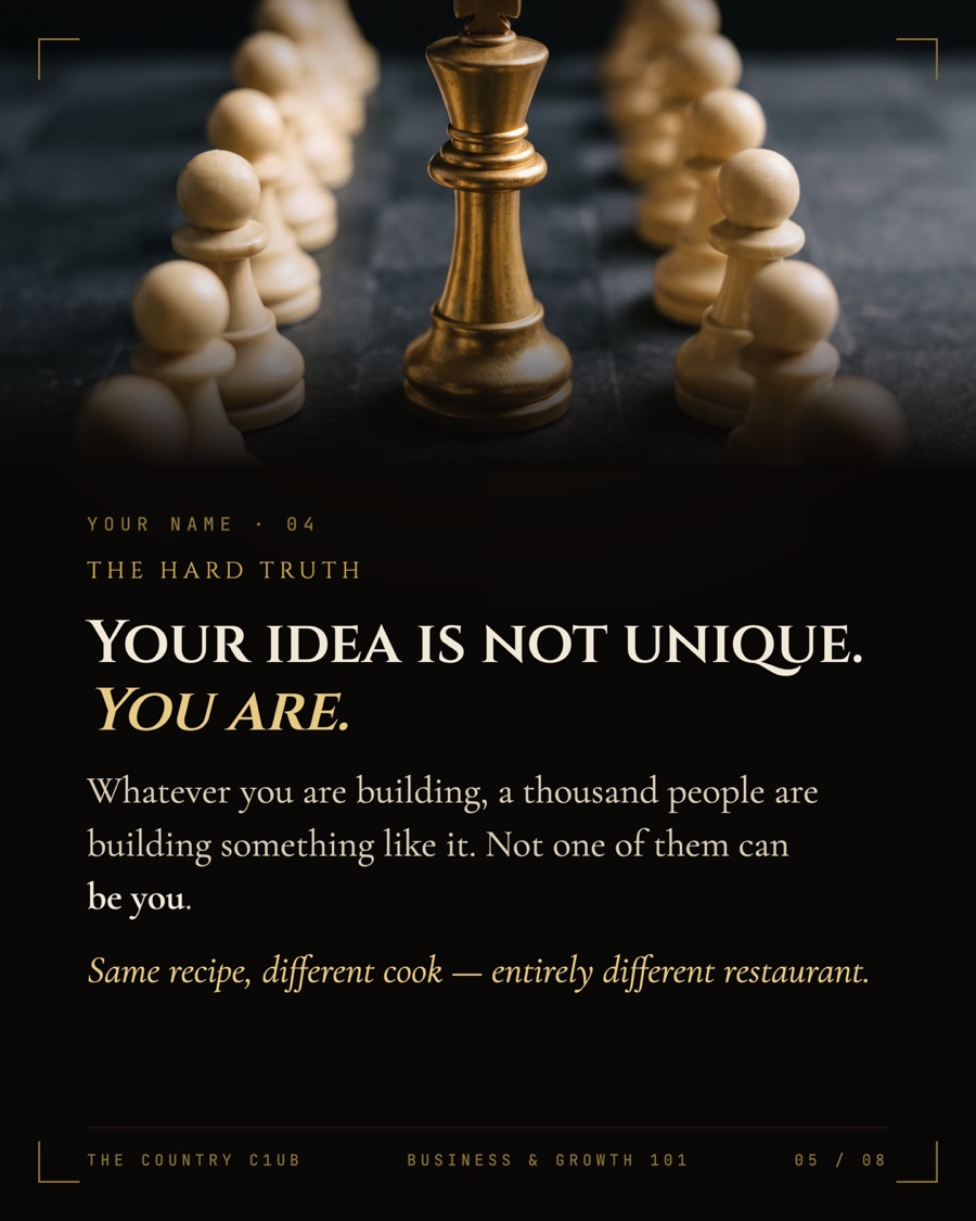 Plate five — one gold chess piece among cream pawns: your idea is not unique, you are